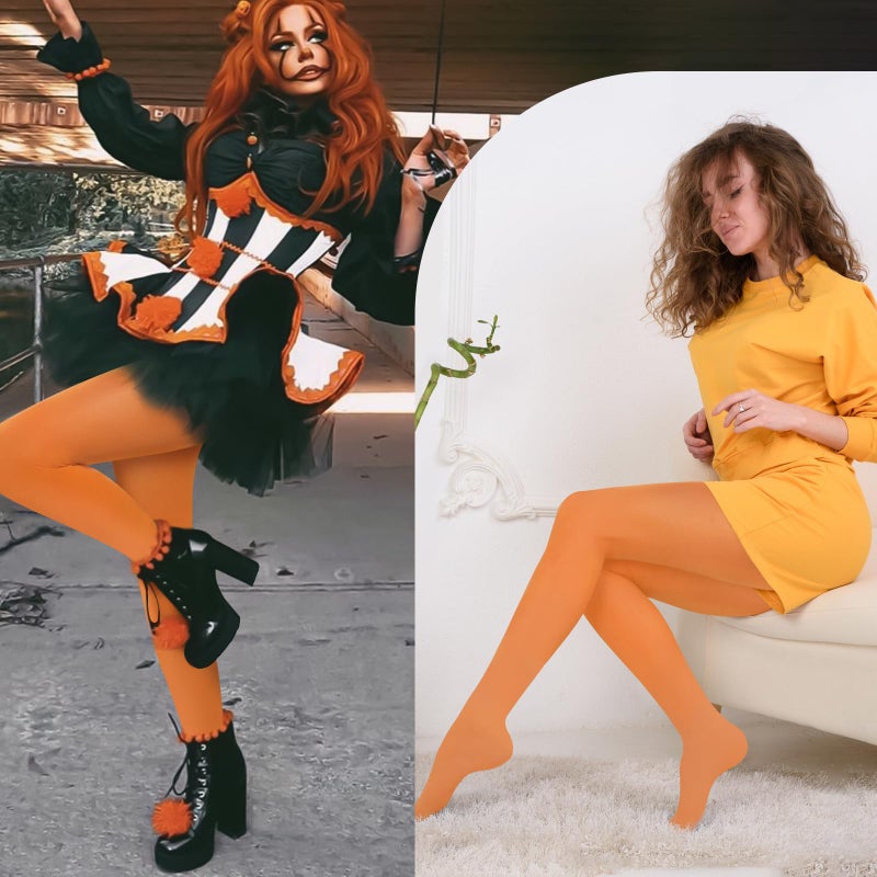 MANZI جوارب نسائية مانزي بلون صلب شبه شفاف ناعمة مرنة برتقالي متوسط-كبير - Image 3